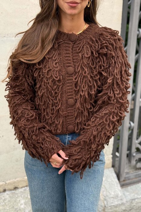ONE COLOR WOMAN CARDIGAN BROWN/KAFE - 3