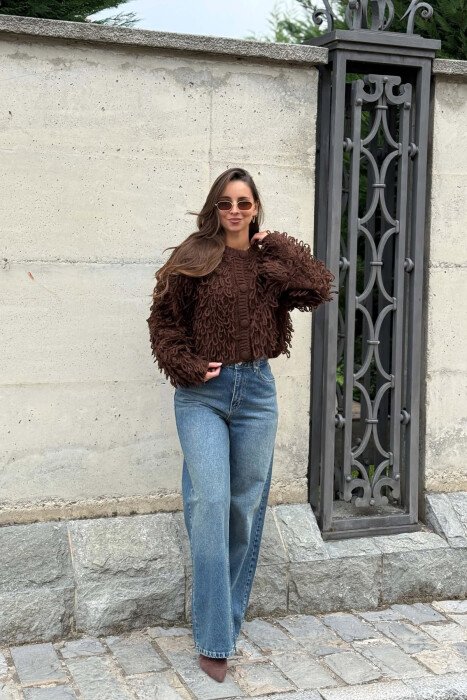 ONE COLOR WOMAN CARDIGAN BROWN/KAFE - 5
