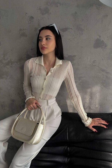 ONE COLOR WOMAN CARDIGANS CREAM/KREM - 1