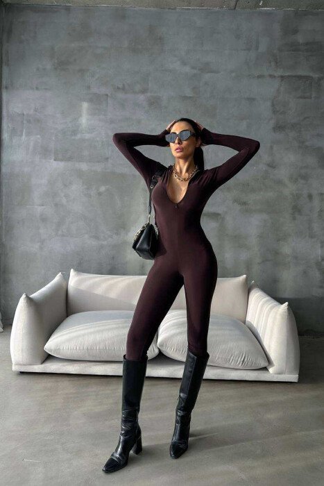 ONE COLOR WOMAN JUMPSUIT DARK BROWN/KAE - 1