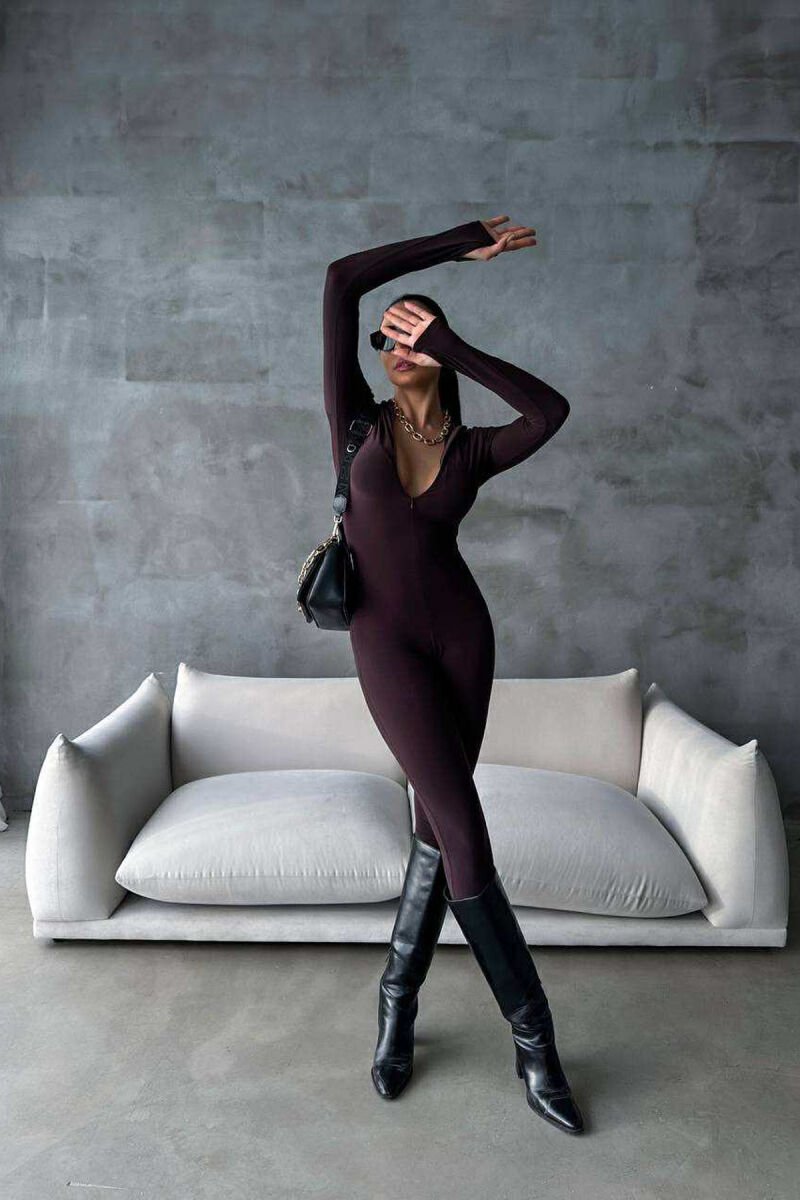 ONE COLOR WOMAN JUMPSUIT DARK BROWN/KAE - 2
