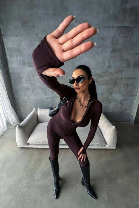 ONE COLOR WOMAN JUMPSUIT DARK BROWN/KAE - 6