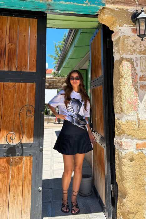 ONE COLOR WOMAN SKIRT DARK BLUE/BEE - 5