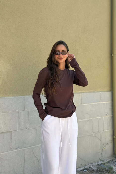 ONE COLOR WOMAN SWEATER BROWN/KAFE - 1