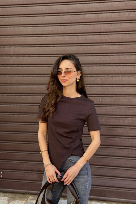 ONE COLOR WOMAN T-SHIRT BROWN/KAFE - KLAUDIO FASHION