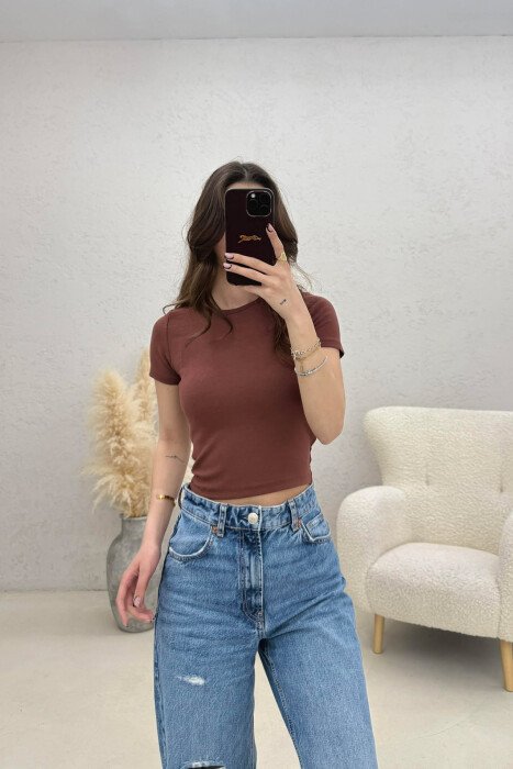 ONE COLOR WOMAN T-SHIRT BROWN/KAFE - 2