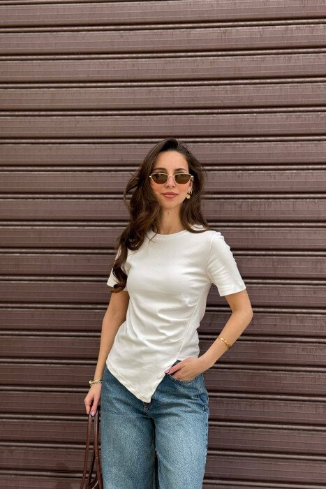 ONE COLOR WOMAN T-SHIRT WHITE-E BARDHE - KLAUDIO FASHION