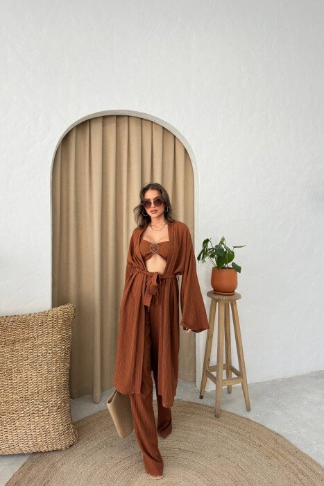 ONE COLOR WOMAN THREE PIECES SET BROWN/KAFE - 1