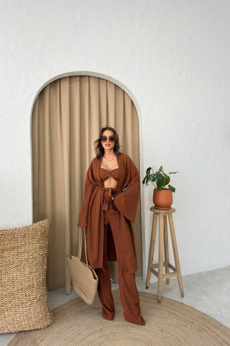 ONE COLOR WOMAN THREE PIECES SET BROWN/KAFE - 2