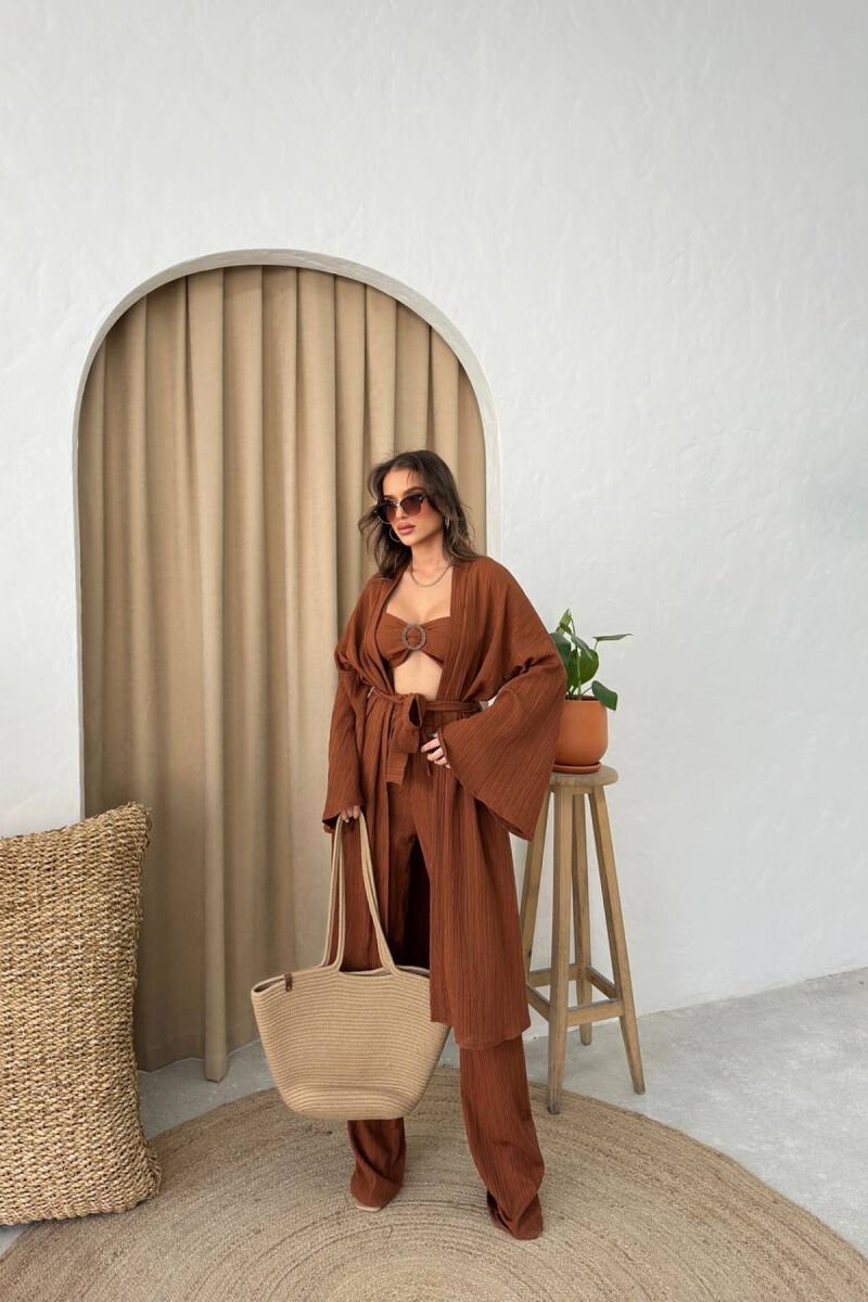 ONE COLOR WOMAN THREE PIECES SET BROWN/KAFE - 3