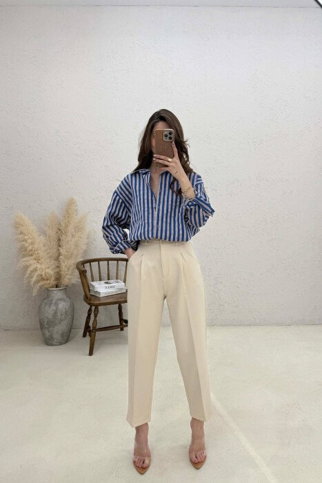 ONE COLOR WOMAN TROUSERS CREAM/KREM - KLAUDIO FASHION