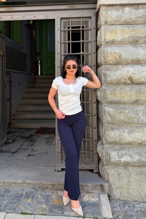 ONE COLOR WOMAN TROUSERS DARK BLUE/BEE 