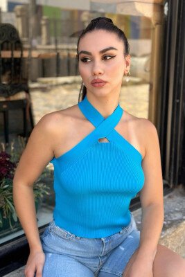 ONE COLOR WOMEN TANK TOPS BLUE/BLU - 1