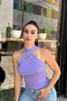 ONE COLOR WOMEN TANK TOPS PURPLE/LEJLA - KLAUDIO FASHION