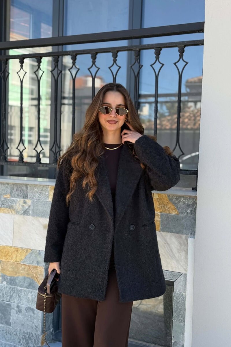 ONE COLOR WOOL WOMEN JACKET BLACK/ E ZEZE - 1