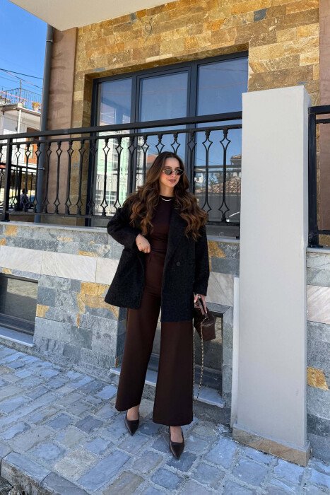 ONE COLOR WOOL WOMEN JACKET BLACK/ E ZEZE - 3