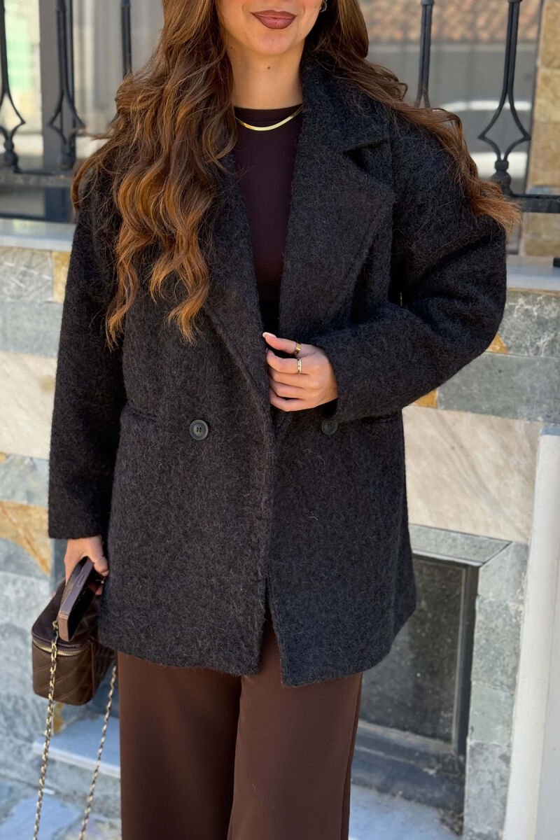 ONE COLOR WOOL WOMEN JACKET BLACK/ E ZEZE - 4