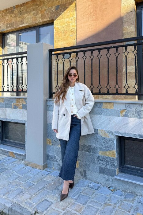 ONE COLOR WOOL WOMEN JACKET CREAM/KREM - 2