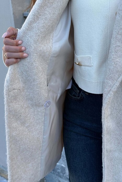 ONE COLOR WOOL WOMEN JACKET CREAM/KREM - 4