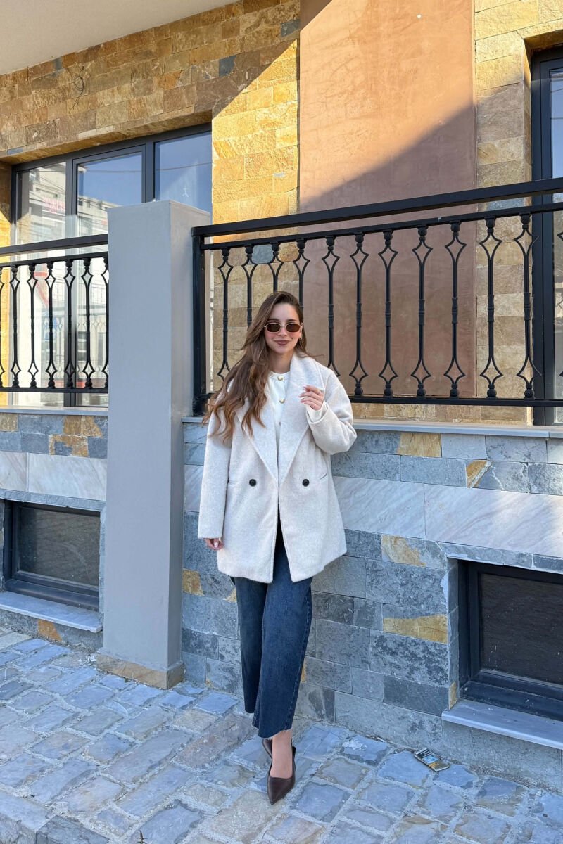 ONE COLOR WOOL WOMEN JACKET CREAM/KREM - 5