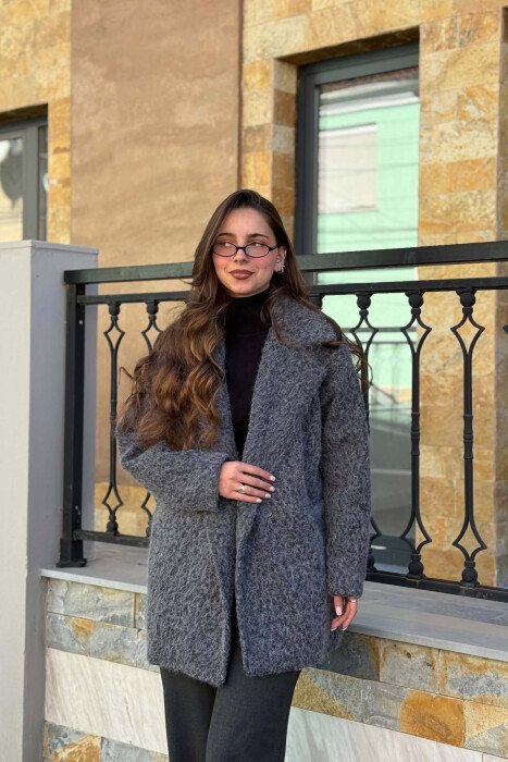 ONE COLOR WOOL WOMEN JACKET DARK GREY/GEE - KLAUDIO FASHION