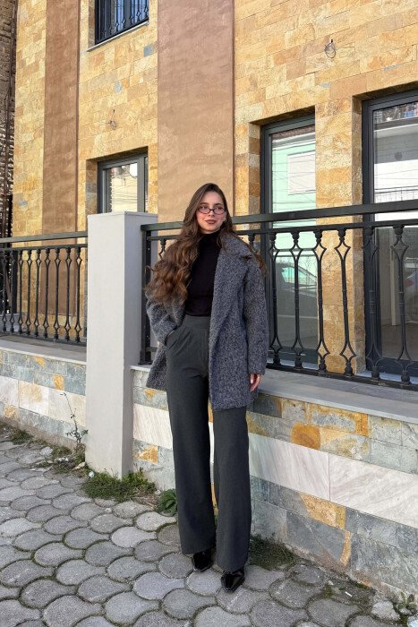 ONE COLOR WOOL WOMEN JACKET DARK GREY/GEE - 4