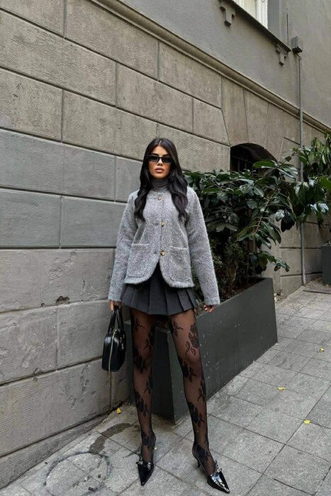 ONE COLOR WOOL WOMEN JACKET GREY/GRI - 2