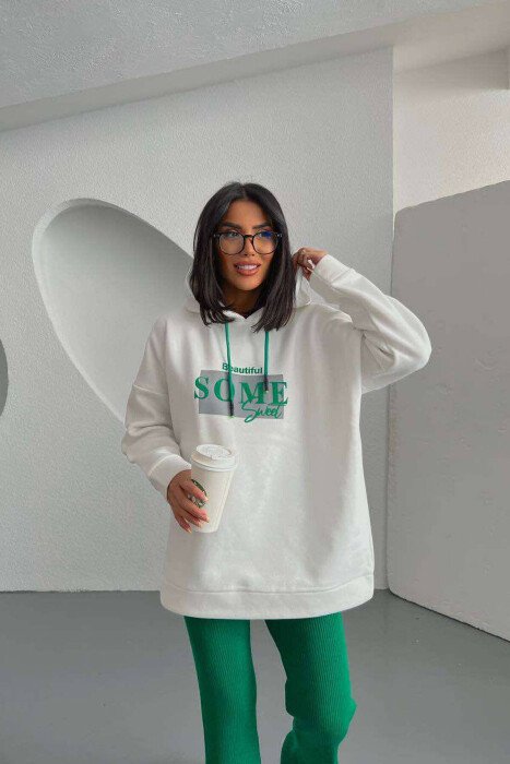 ONE COLOR WRITINGS WOMAN HOODIE WHITE-E BARDHE - KLAUDIO FASHION