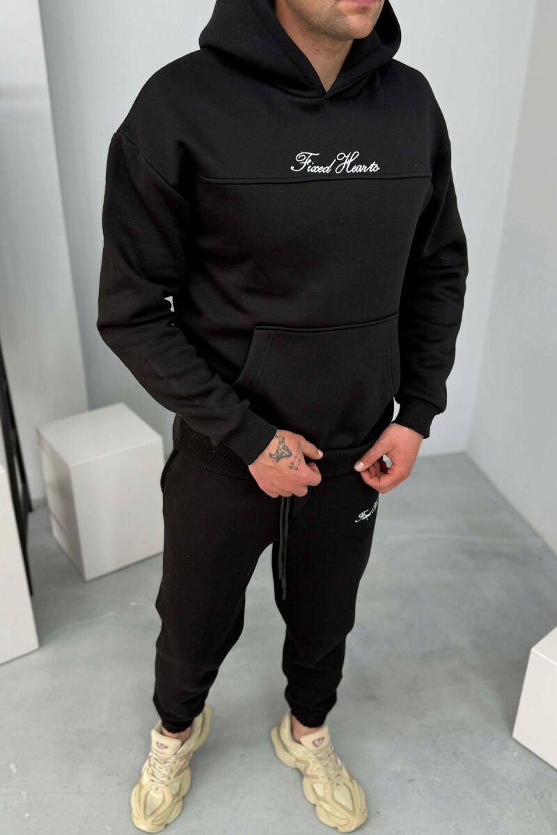 ONE COLOR WRITTINGS HOODIE+ SWEATPANTS MEN SET BLACK/ E ZEZE - 7