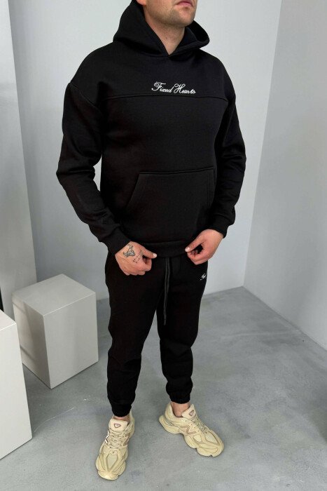 ONE COLOR WRITTINGS HOODIE+ SWEATPANTS MEN SET BLACK/ E ZEZE 