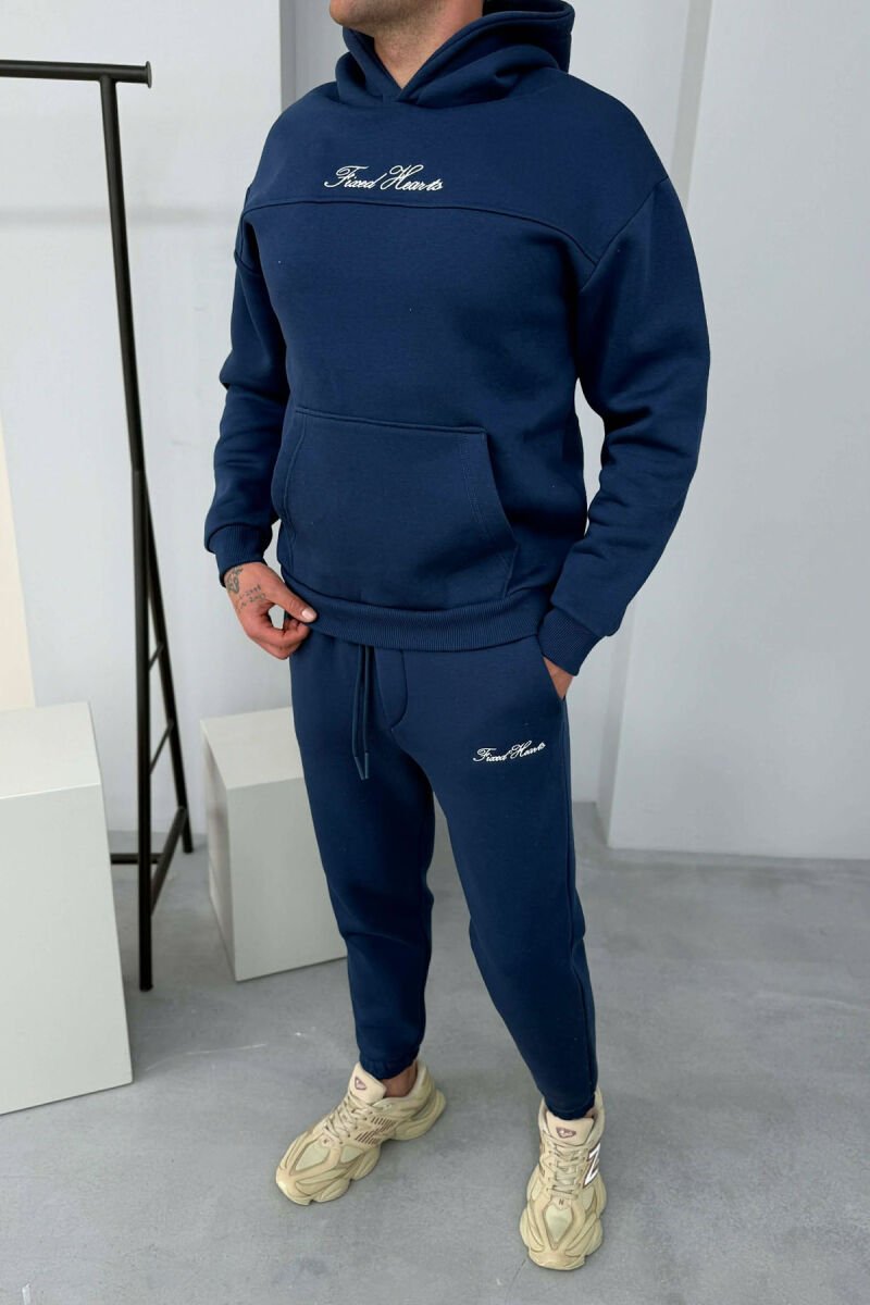 ONE COLOR WRITTINGS HOODIE+ SWEATPANTS MEN SET BLUE/BLU - 2