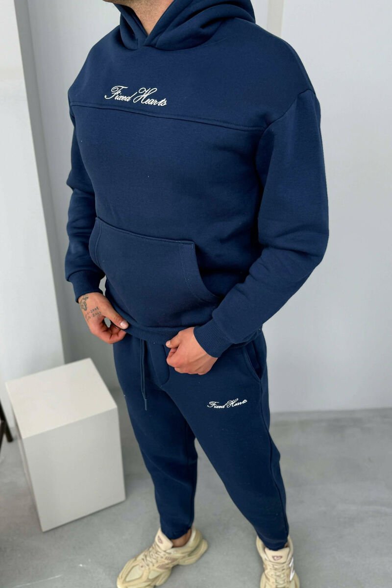 ONE COLOR WRITTINGS HOODIE+ SWEATPANTS MEN SET BLUE/BLU - 3