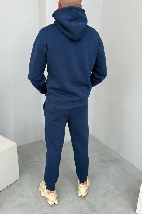 ONE COLOR WRITTINGS HOODIE+ SWEATPANTS MEN SET BLUE/BLU - 5