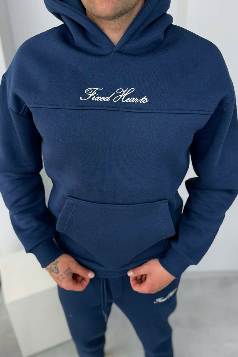 ONE COLOR WRITTINGS HOODIE+ SWEATPANTS MEN SET BLUE/BLU - 6