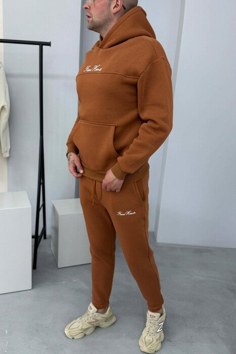 ONE COLOR WRITTINGS HOODIE+ SWEATPANTS MEN SET BRICK/TULLE - 2