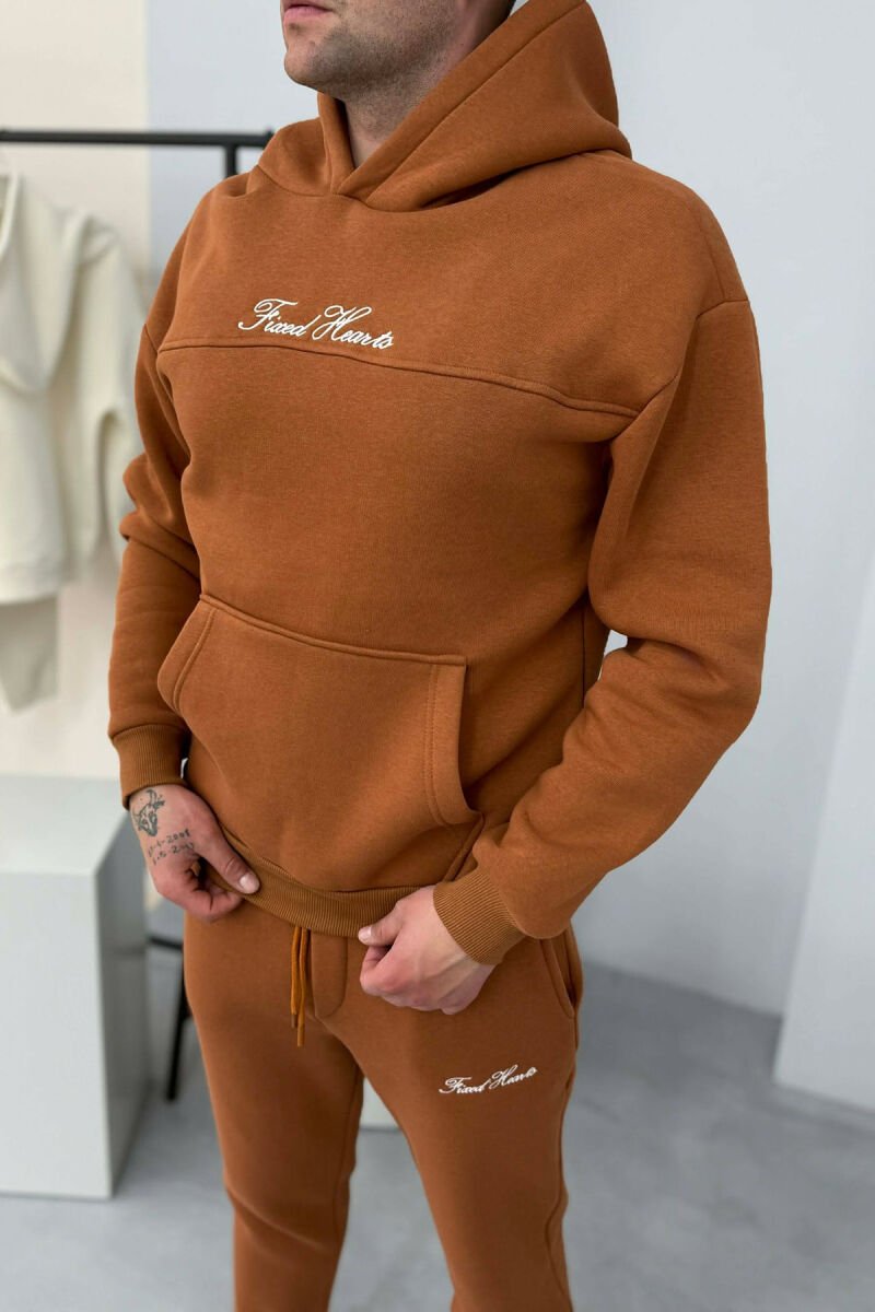 ONE COLOR WRITTINGS HOODIE+ SWEATPANTS MEN SET BRICK/TULLE - 4