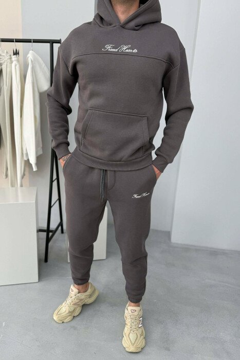 ONE COLOR WRITTINGS HOODIE+ SWEATPANTS MEN SET DARK GREY/GEE 