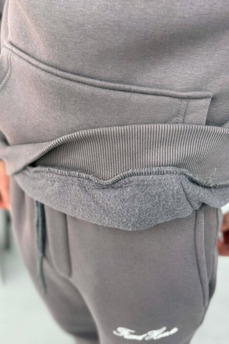 ONE COLOR WRITTINGS HOODIE+ SWEATPANTS MEN SET DARK GREY/GEE - 8