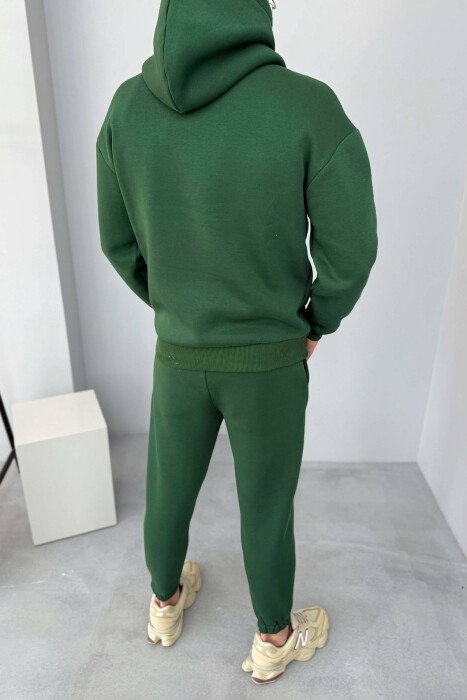 ONE COLOR WRITTINGS HOODIE+ SWEATPANTS MEN SET GREEN/JESHILE - 3