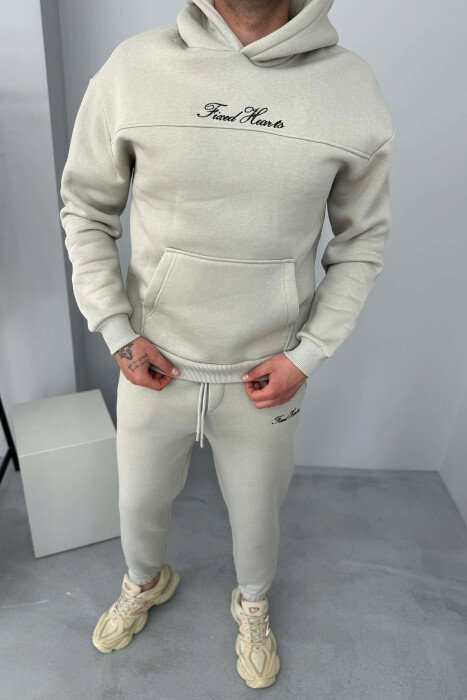 ONE COLOR WRITTINGS HOODIE+ SWEATPANTS MEN SET LIGHT GREY/GZ 