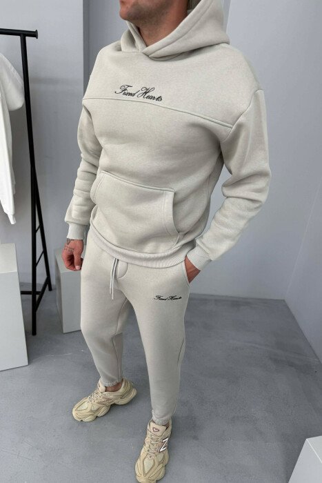 ONE COLOR WRITTINGS HOODIE+ SWEATPANTS MEN SET LIGHT GREY/GZ - 3