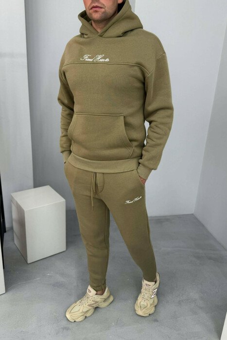 ONE COLOR WRITTINGS HOODIE+ SWEATPANTS MEN SET MINT/MENTE - 1
