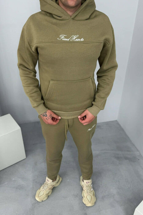 ONE COLOR WRITTINGS HOODIE+ SWEATPANTS MEN SET MINT/MENTE - 3