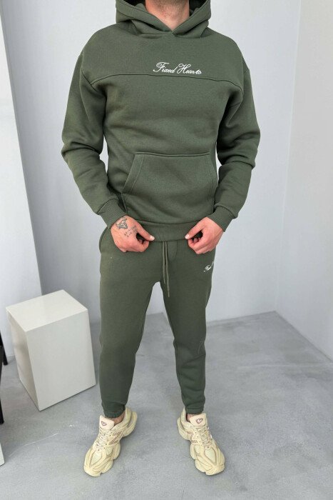 ONE COLOR WRITTINGS HOODIE+ SWEATPANTS MEN SET OLIVE/ULLI 