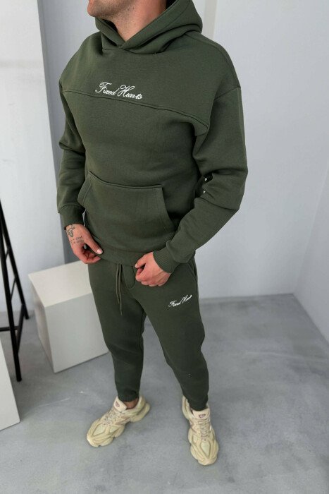 ONE COLOR WRITTINGS HOODIE+ SWEATPANTS MEN SET OLIVE/ULLI - 6