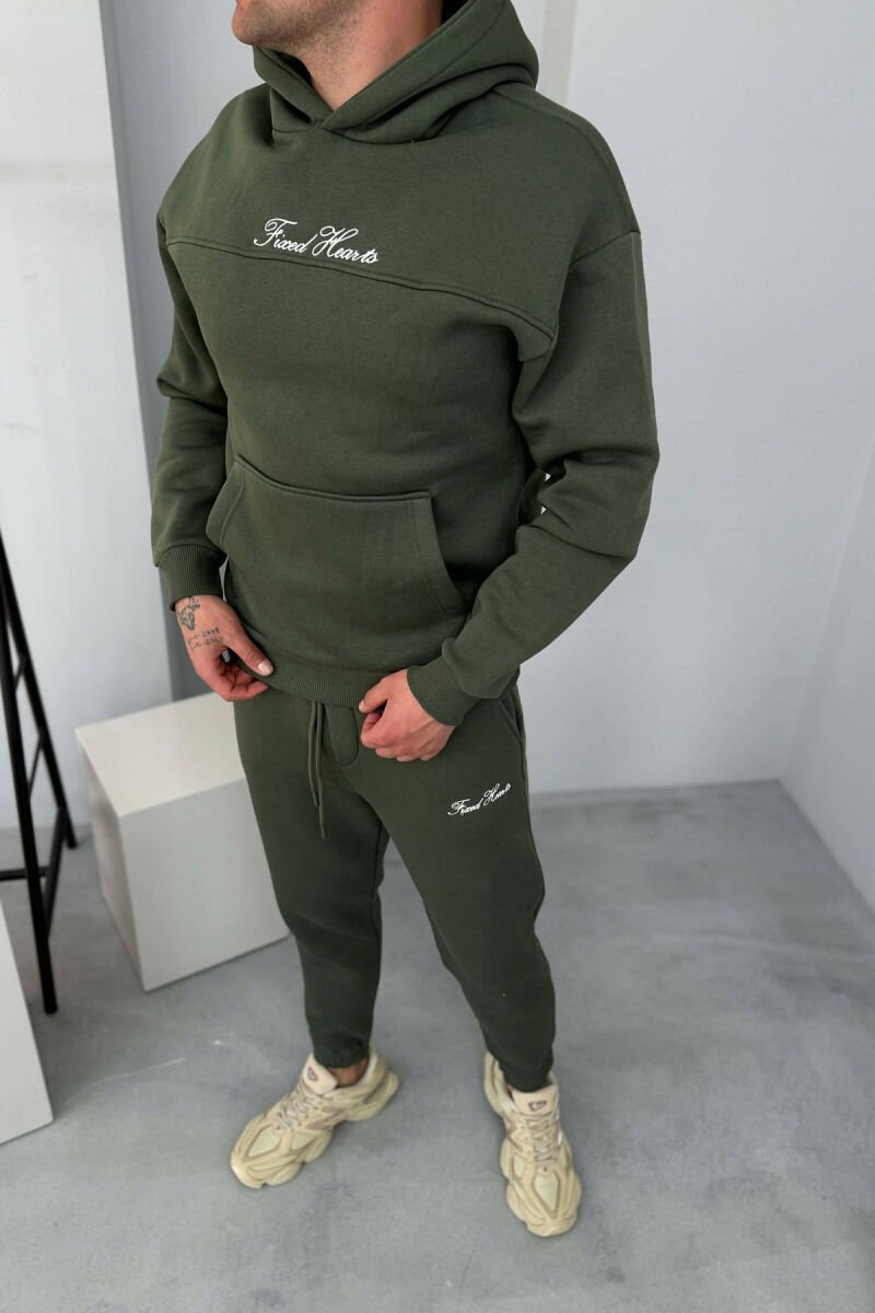 ONE COLOR WRITTINGS HOODIE+ SWEATPANTS MEN SET OLIVE/ULLI - 6