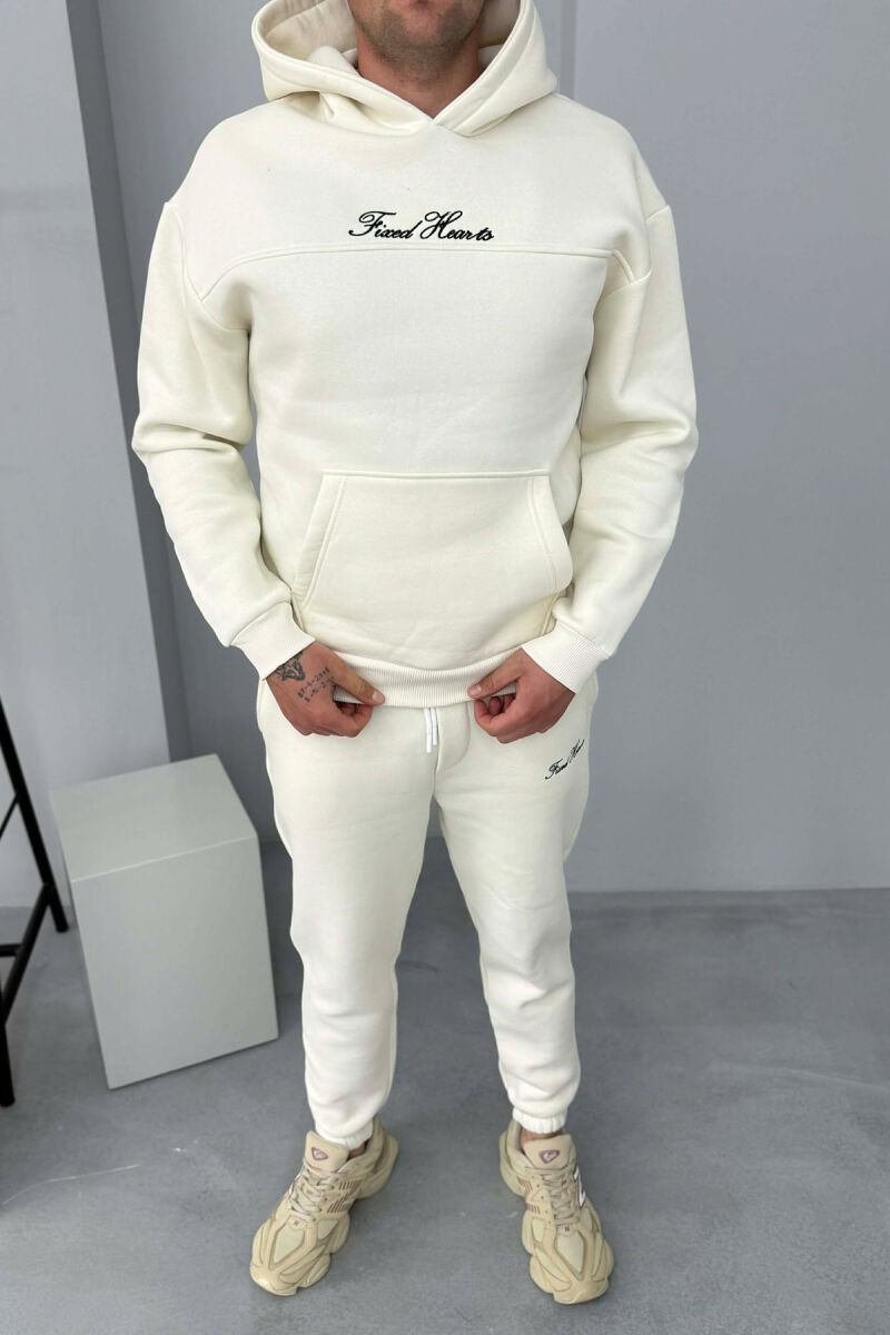 ONE COLOR WRITTINGS HOODIE+ SWEATPANTS MEN SET WHITE-E BARDHE - 5