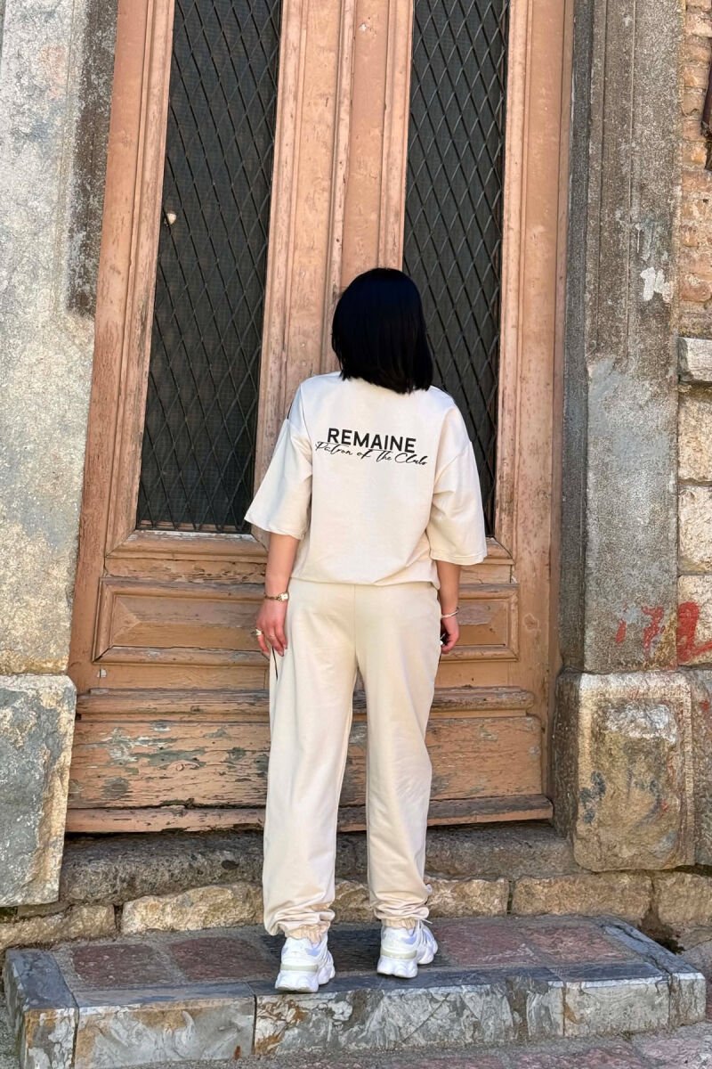 ONE COLOR WRITTINGS T-SHIRT + JOGGERS WOMAN SET BEIGE/BEZHE - 4