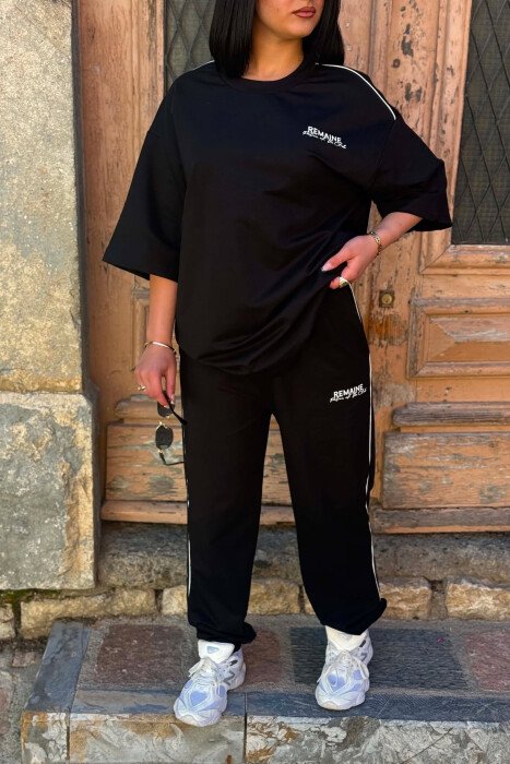 ONE COLOR WRITTINGS T-SHIRT + JOGGERS WOMAN SET BLACK/ E ZEZE - 2