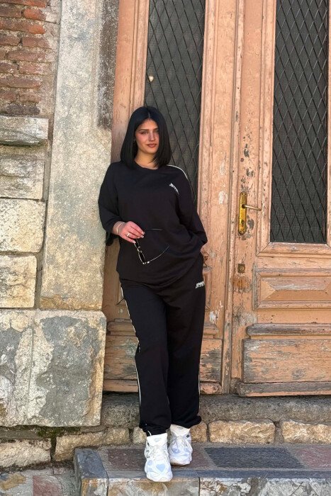 ONE COLOR WRITTINGS T-SHIRT + JOGGERS WOMAN SET BLACK/ E ZEZE - 3